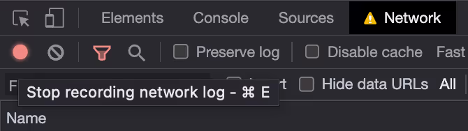Chrome DevTools network log recording enabled, indicated by the red record icon
